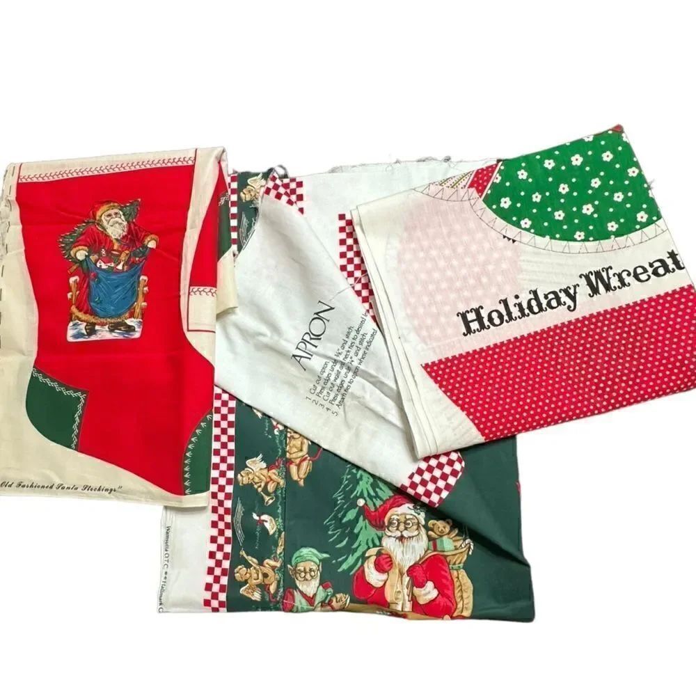 Vintage Lot Cut and Sew Festive Crafts - Wreath, Santa’s Stockings and Apron